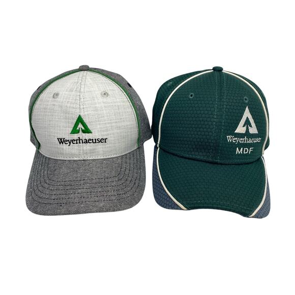 Lot 2 Weyerhaeuser Baseball Caps Dark Green S/M Fitted New Era & Gray K-Products - Picture 1 of 10